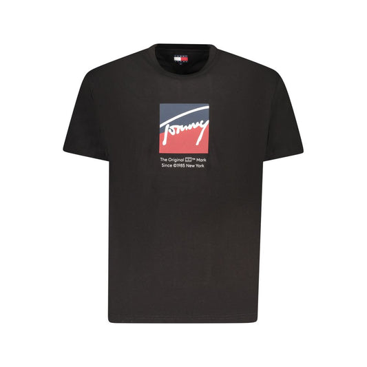 Tommy Hilfiger Black Cotton Men T-Shirt with logo print and classic crew neck style.