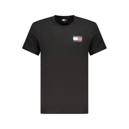 Tommy Hilfiger Black Cotton Men T-Shirt with logo, short sleeves, crew neck, fashion-forward design, made from 95% regenerative cotton.