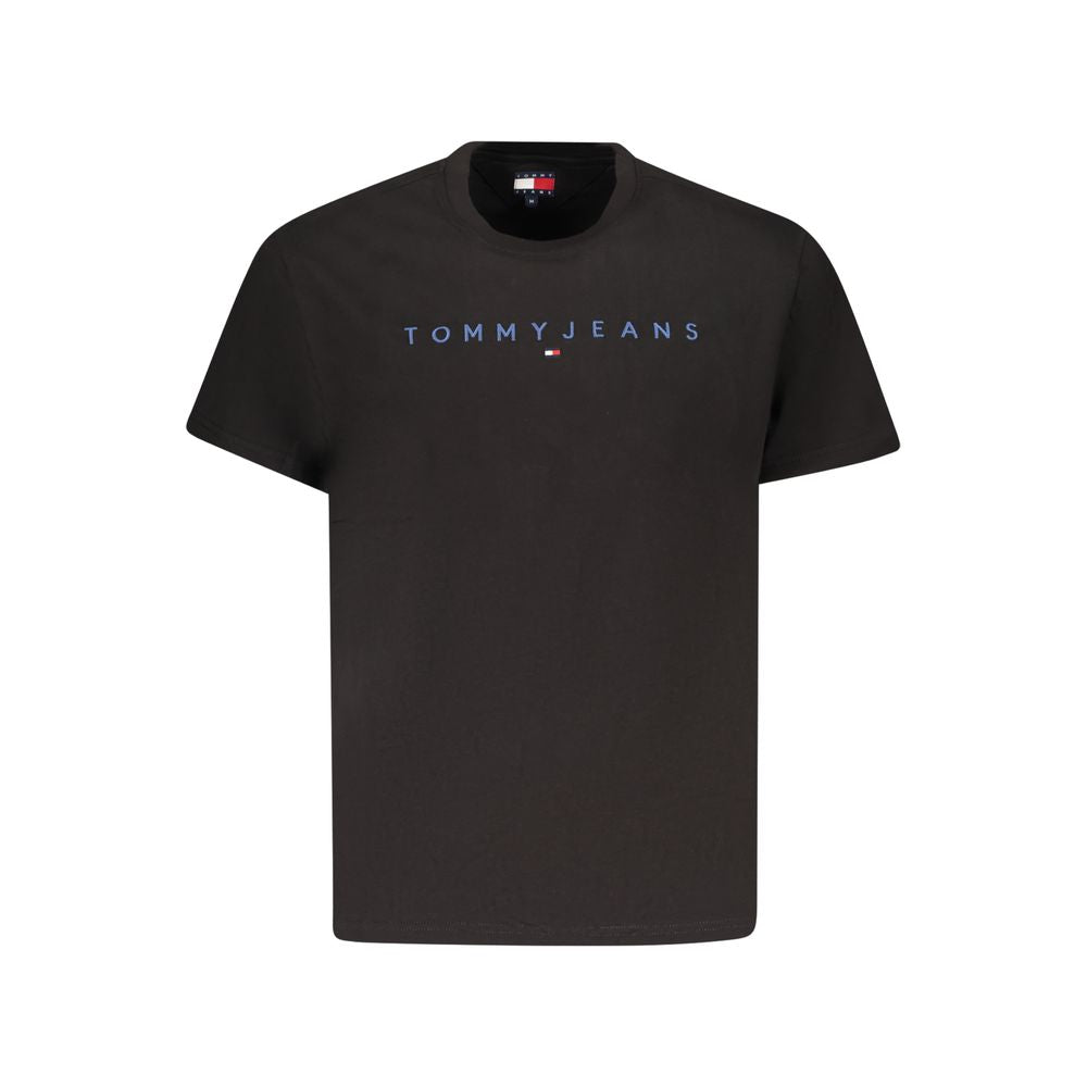 Tommy Hilfiger Black Cotton Men T-Shirt with Tommy Jeans logo on front, made from eco-friendly material, perfect for casual wear.