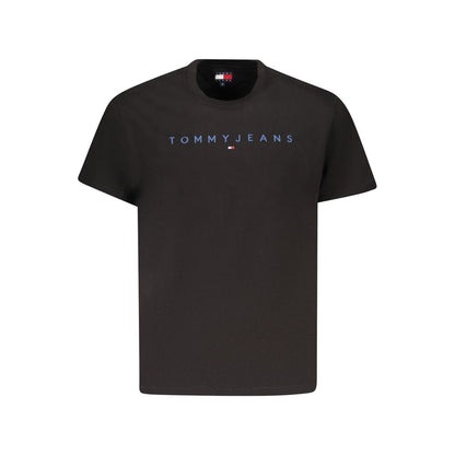 Tommy Hilfiger Black Cotton Men T-Shirt with Tommy Jeans logo on front, made from eco-friendly material, perfect for casual wear.