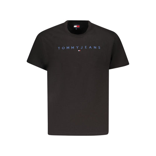 Tommy Hilfiger Black Cotton Men T-Shirt with Tommy Jeans logo on front, made from eco-friendly material, perfect for casual wear.