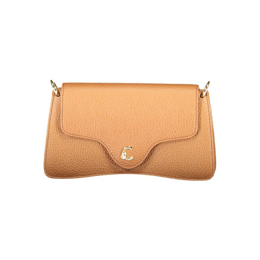 Coccinelle Brown Leather Women Handbag with adjustable strap, snap closure, and logo designed for a touch of timeless elegance.