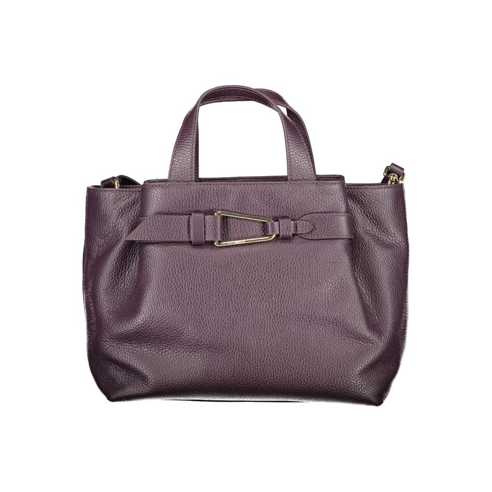 Coccinelle Purple Leather Women Handbag with twin handles and adjustable strap, showcasing elegance and functionality.