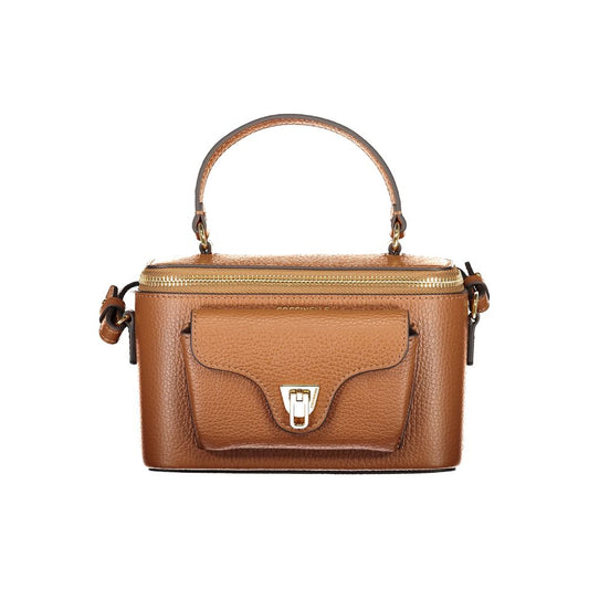 Coccinelle Brown Leather Women Handbag featuring elegant design and secure swivel zip closure, perfect for modern fashionistas.