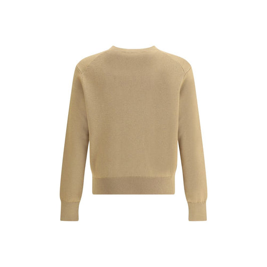 Back view of Ami Paris Pull Col Rond Ami De Coeur beige sweater with ribbed cuffs and hem, showcasing simplicity and elegance.