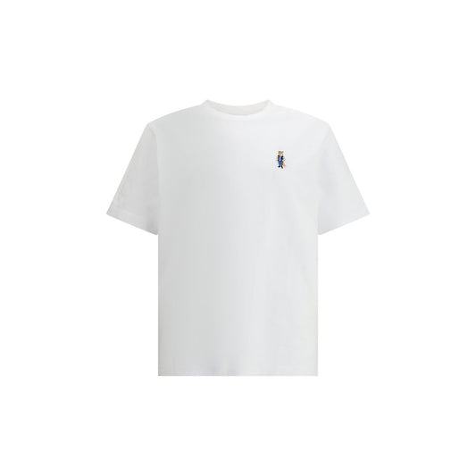 Maison Kitsuné White Cotton T-Shirt with embroidered fox patch on chest, casual and sophisticated style