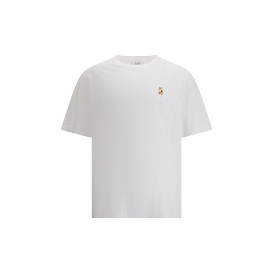 Maison Kitsuné White Cotton T-Shirt with Standing Fox embroidery, short sleeves, and ribbed crew neck for a versatile style.
