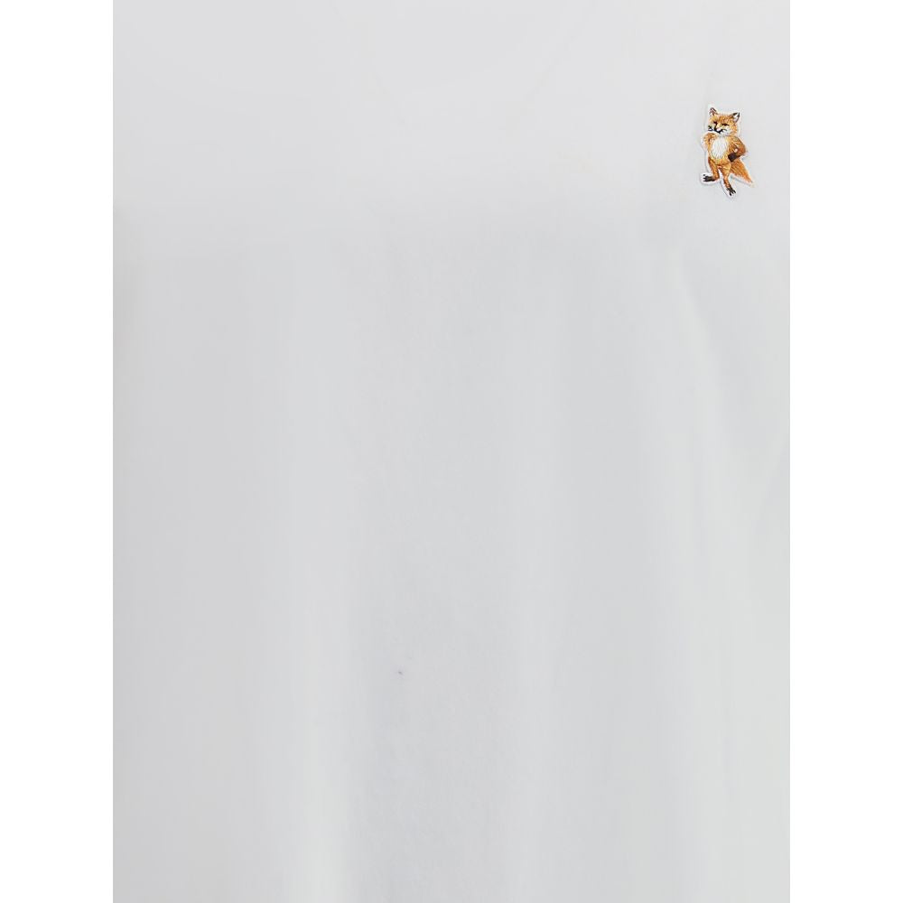 Maison Kitsuné White Cotton T-Shirt with embroidered Standing Fox patch on chest.
