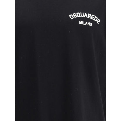 Dsquared² Black Cotton T-Shirt with iconic monogram detail on front, featuring ribbed crew neck, urban contemporary style