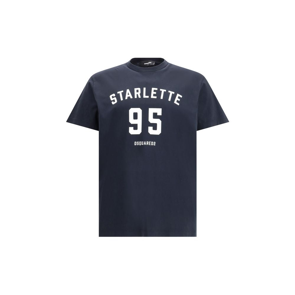 Dsquared² Black Cotton T-Shirt with Starlette 95 logo, featuring a ribbed crew neck and contrast printed design, perfect for casual wear.