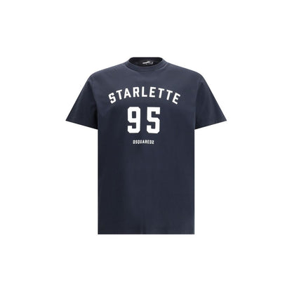 Dsquared² Black Cotton T-Shirt with Starlette 95 logo, featuring a ribbed crew neck and contrast printed design, perfect for casual wear.