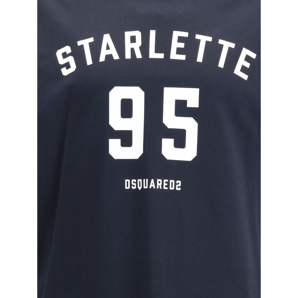 Dsquared² Black Cotton T-Shirt with printed logo 'STARLETTE 95' on front, highlighting style and versatility for casual wear.