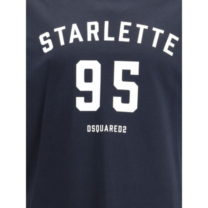 Dsquared² Black Cotton T-Shirt with printed logo 'STARLETTE 95' on front, highlighting style and versatility for casual wear.