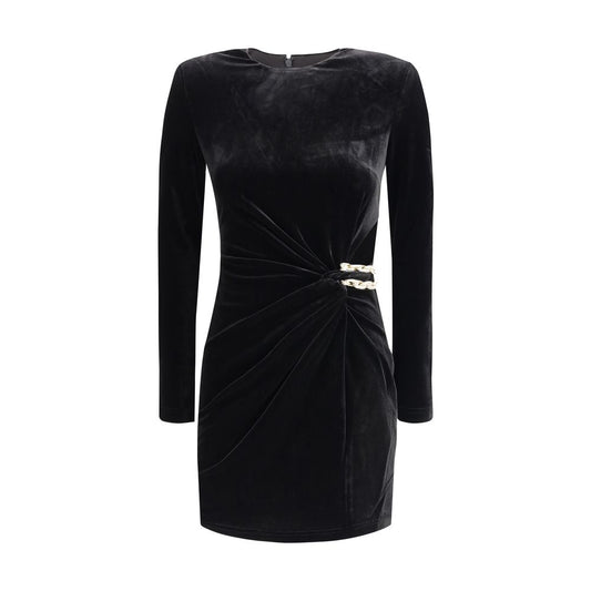 Self-Portrait Black Polyester Cocktail Dress with gold chain and rhinestone accents for evening wear
