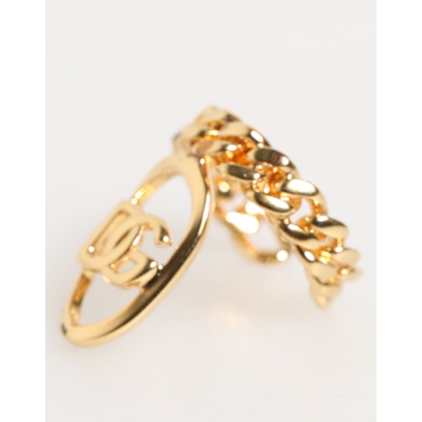 Dolce & Gabbana Gold Tone Brass Oval DG Logo Chain Adjustable Ring