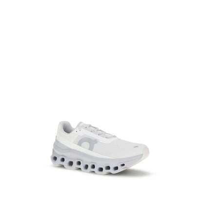 ON White Polyester Athletic Sneakers with lace-up closure and reinforced sole showcasing brand logo, offering dynamic design and excellent support.
