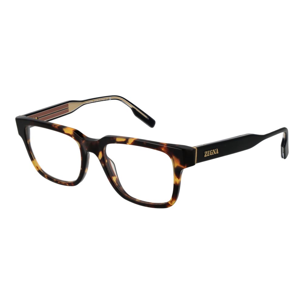 Ermenegildo Zegna Brown Men Glasses Frame, full-rim acetate, rectangle style with demo lenses, includes branded case, size 52-18-145.