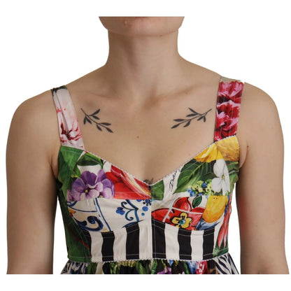 Dolce & Gabbana Multicolor Poplin Floral Mini Flared Dress