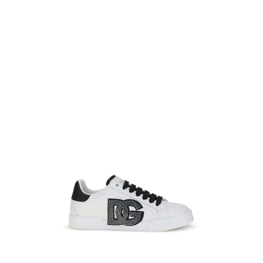 Dolce & Gabbana White Calf Leather Bos Taurus Low Top Sneakers with EVA sole and branded label, showcasing contemporary design.