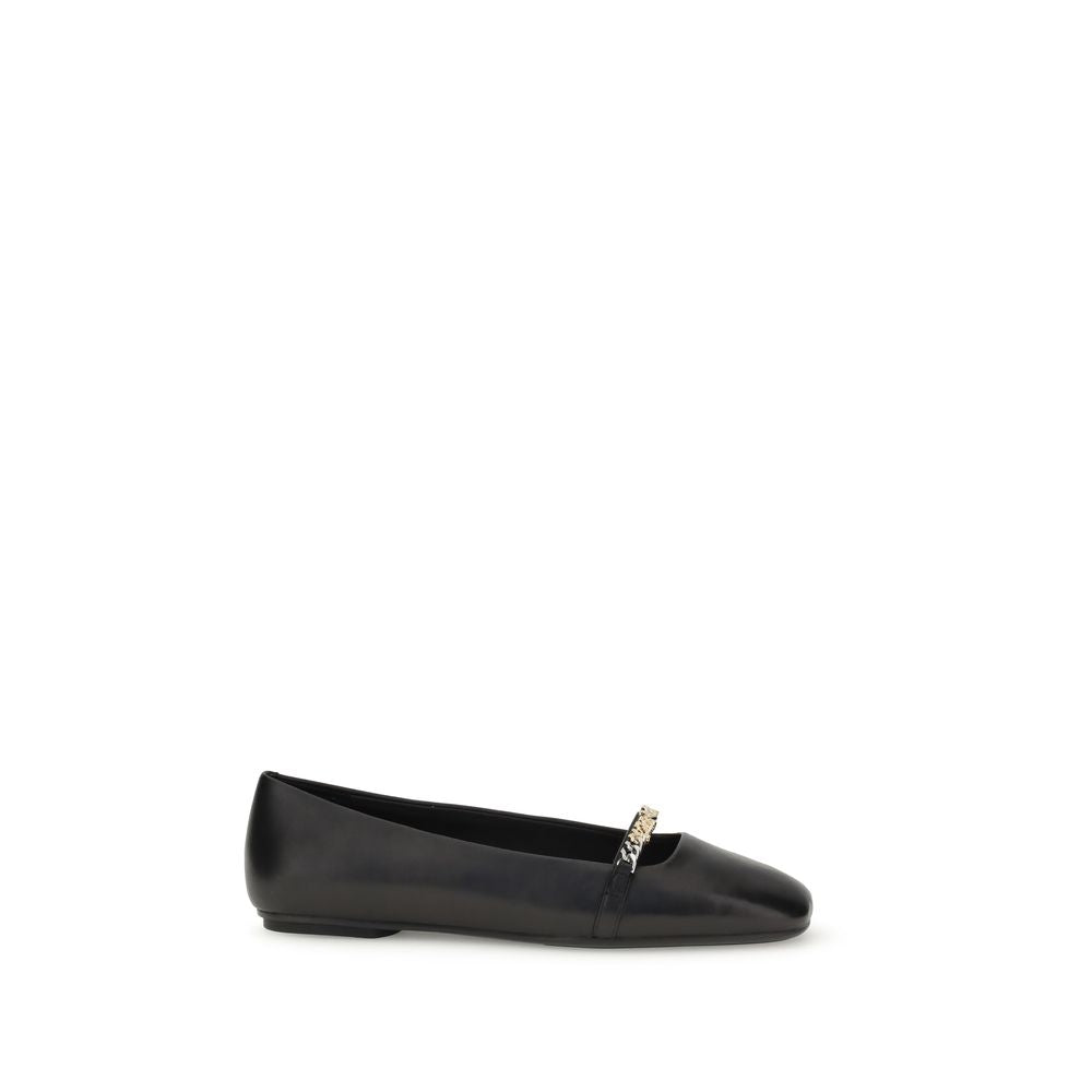 PINKO Black Calf Leather Bos Taurus Ballet Flats with decorative loop and metal detail, round toe design for AW25.