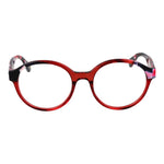 Christian Lacroix Beige Women Glasses Frame in red full-rim acetate with round style, showcasing demo lenses and a fashionable design.