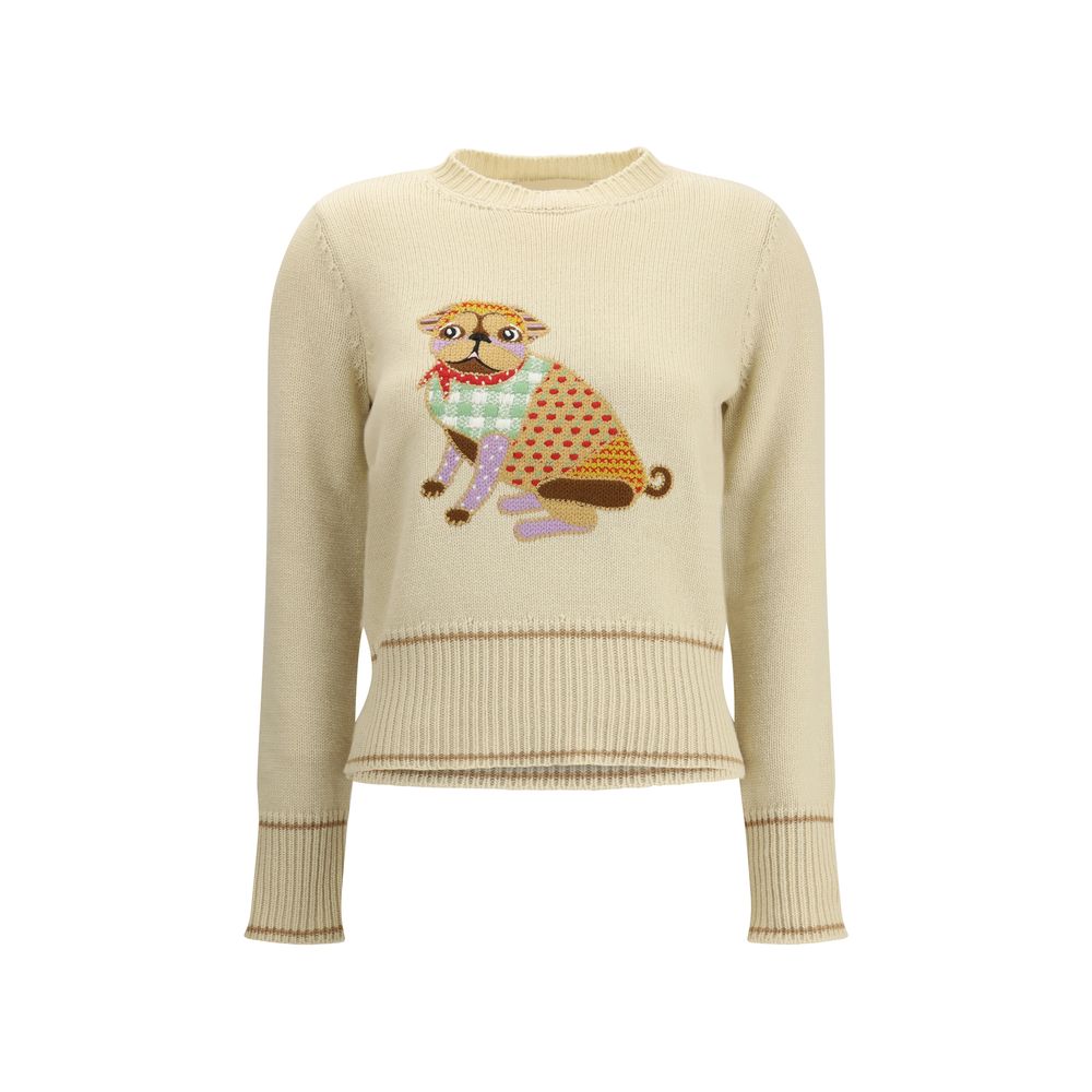 Valentino Cream Fleece Wool Sweatshirt with Le Chien de la Maison embroidery, crew neck and ribbed trim.
