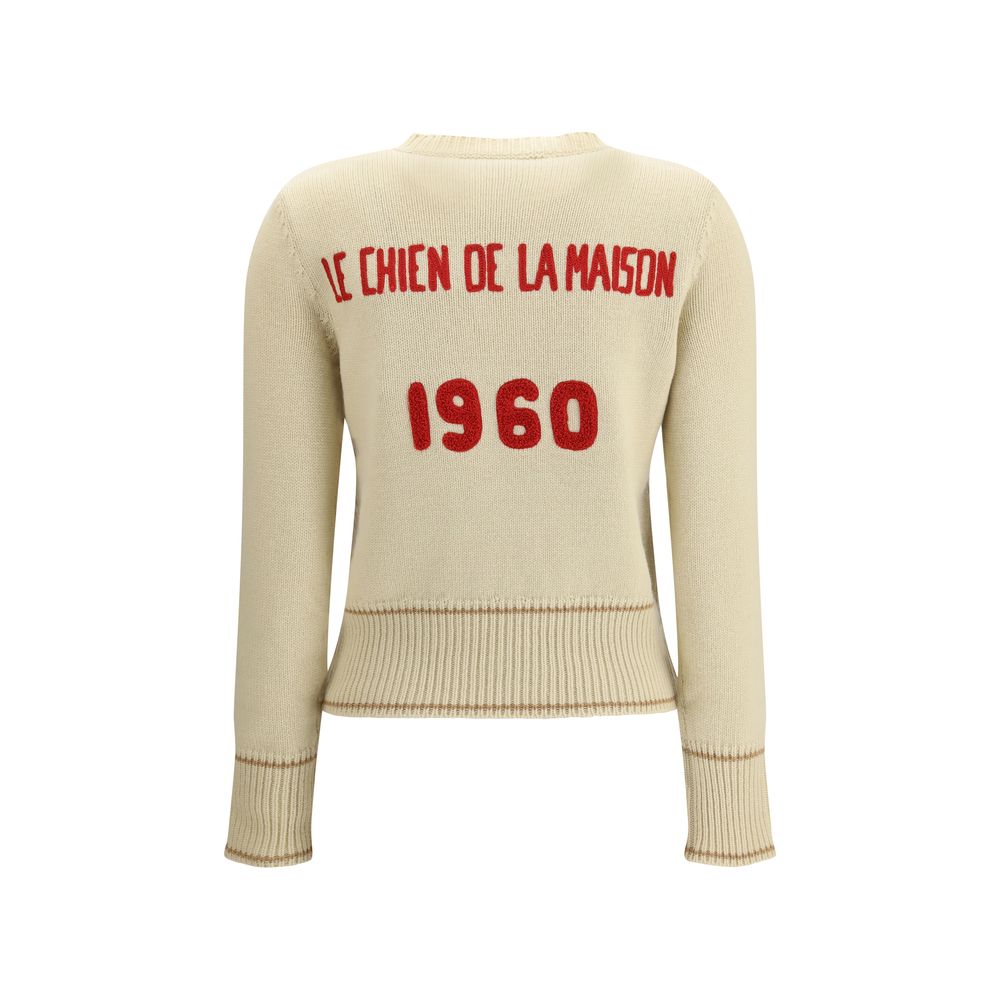 Back view of Valentino Cream Fleece Wool Sweatshirt with Le Chien de la Maison embroidery, crew neck, ribbed trim.
