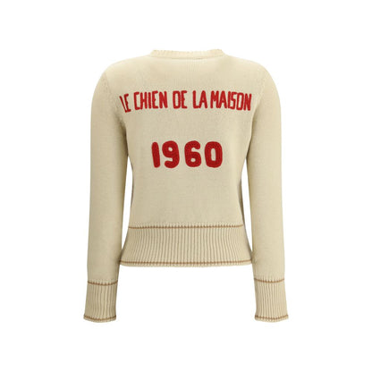 Back view of Valentino Cream Fleece Wool Sweatshirt with Le Chien de la Maison embroidery, crew neck, ribbed trim.
