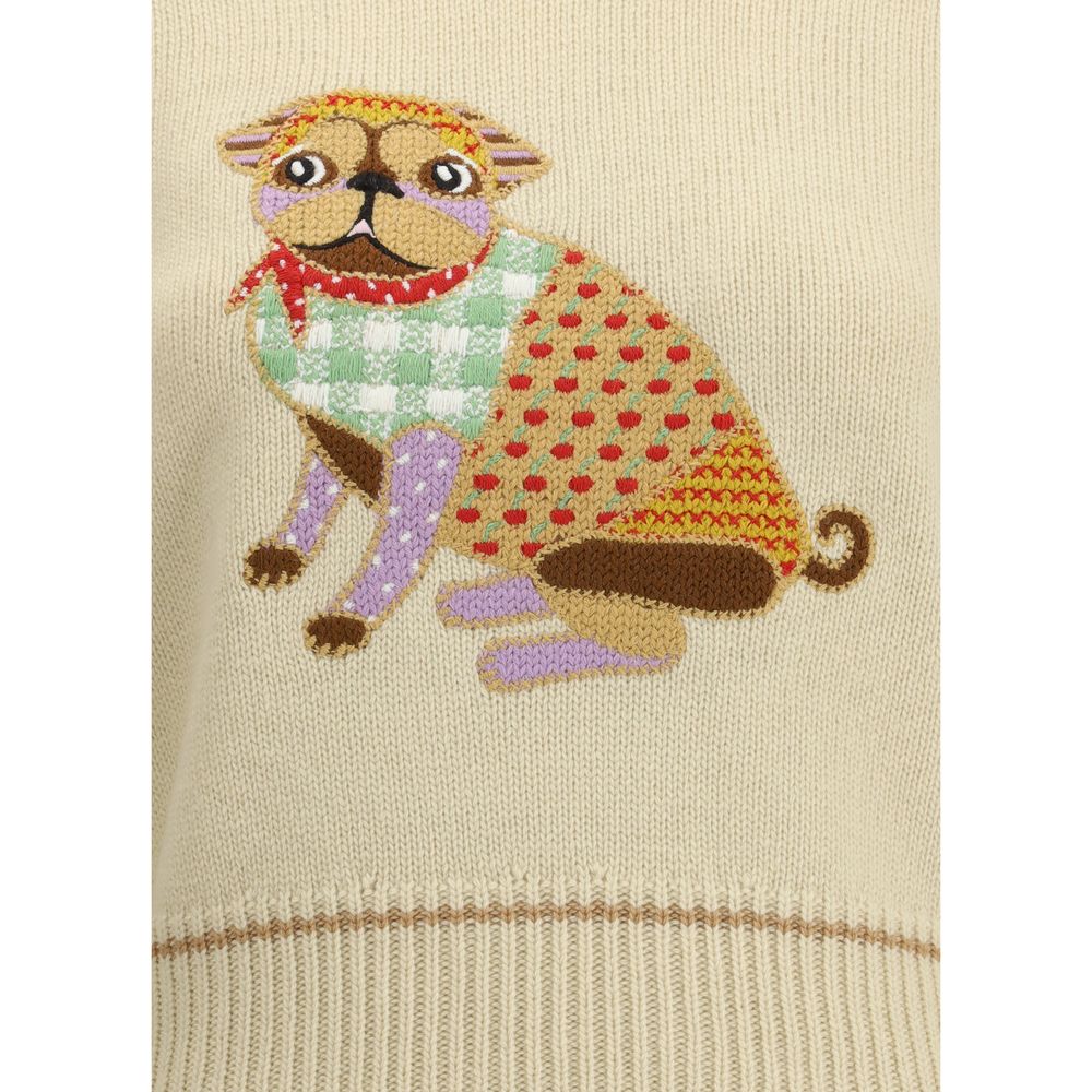 Valentino Cream Fleece Wool Sweatshirt with Le Chien de la Maison embroidery detailing.