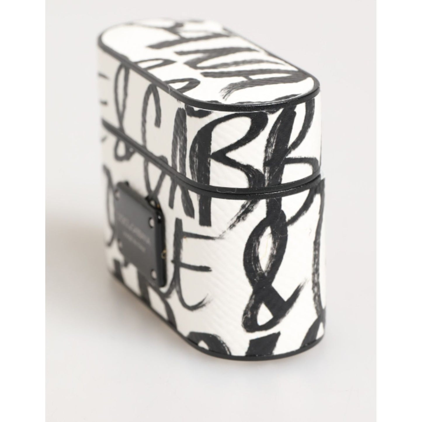 Dolce & Gabbana Black White Leather Monogram Print Logo Holder Airpods Case