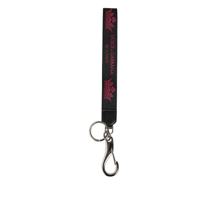 Dolce & Gabbana Black Burgundy Nylon DG Logo Crown Holder Keychain Keyring