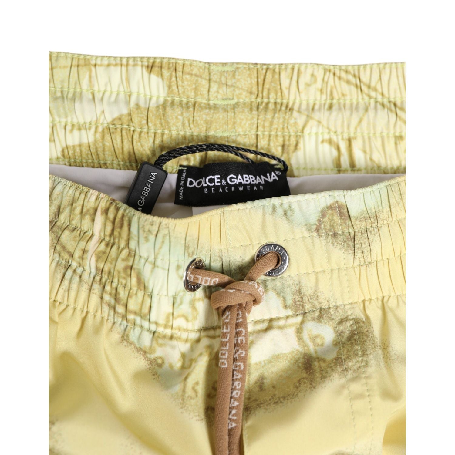 Dolce & Gabbana Yellow World Map Polyester Elastic Waistband Swimwear
