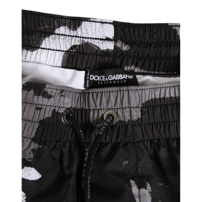 Dolce & Gabbana Black White Camouflage DG Logo Men Swimwear