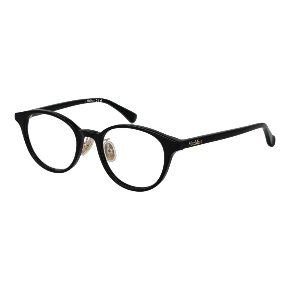Max Mara Black Women Glasses Frame, acetate full-rim round style with demo lenses, 49mm width, 135mm frame width, branded case included.