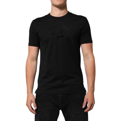 Dolce & Gabbana Black Cotton Velvet Logo Print Men T-shirt