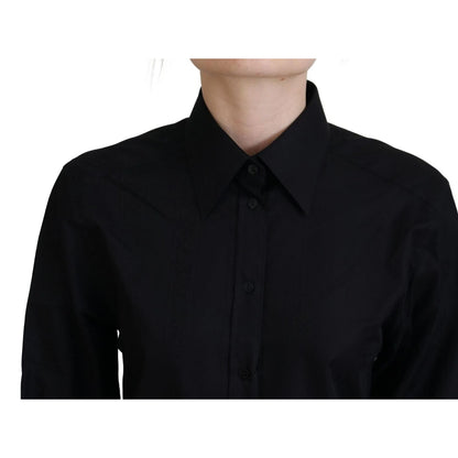 Dolce & Gabbana Black Cotton Collared Long Sleeves Shirt
