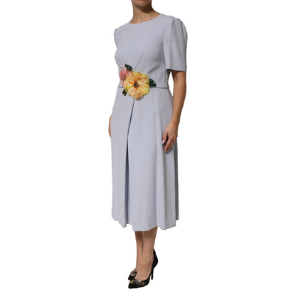 Dolce & Gabbana Light Blue Viscose Blend Floral Applique Dress