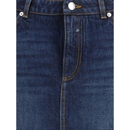 Dolce & Gabbana Blue Cotton Mini Skirt with five-pocket design, front zipper, button closure, and logo plaque detail for casual style.