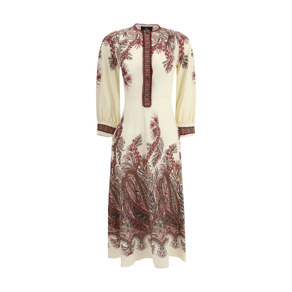 Etro Multicolor Polyester Casual Dress with floral Paisley print, balloon sleeves, and metallic buttons.