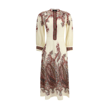 Etro Multicolor Polyester Casual Dress with floral Paisley print, balloon sleeves, and metallic buttons.