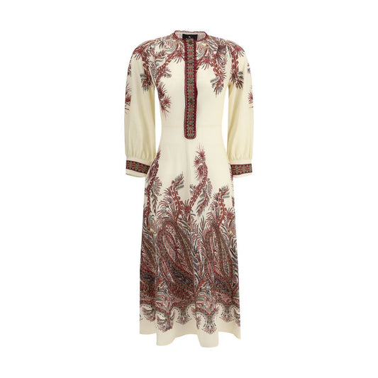 Etro Multicolor Polyester Casual Dress with floral Paisley print and metallic buttons, showcasing elegant design with balloon sleeves.