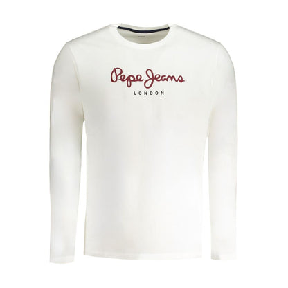 Pepe Jeans White Cotton T-Shirt with long sleeves, regular fit, crew neck, logo print, made from 100% sustainable cotton.