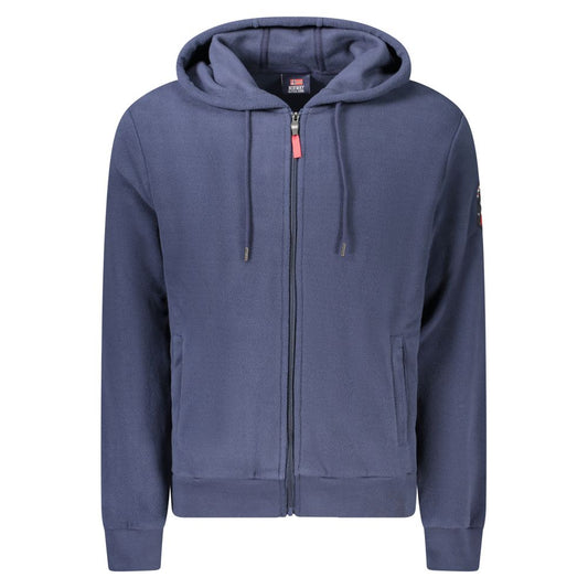 Norway 1963 Blue Polyester Men's Hooded Sweater with long sleeves and signature embroidery, showcasing premium casual fashion.