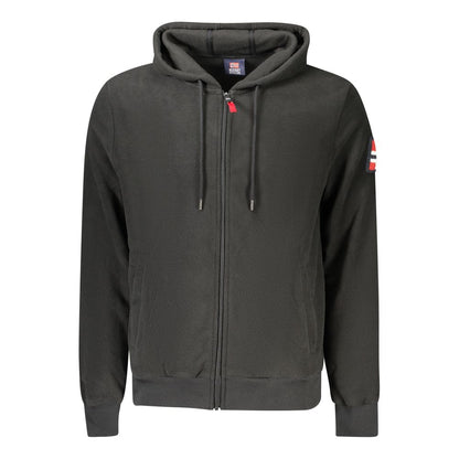 Norway 1963 Black Polyester Men Sweatshirt with hood, zip closure, external pockets, and subtle embroidery.