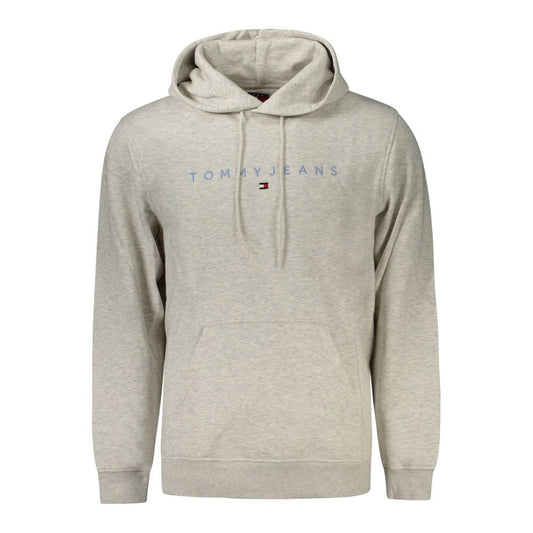 Tommy Hilfiger Gray Cotton Men Sweater with central pocket and logo embroidery, made from eco-friendly materials.