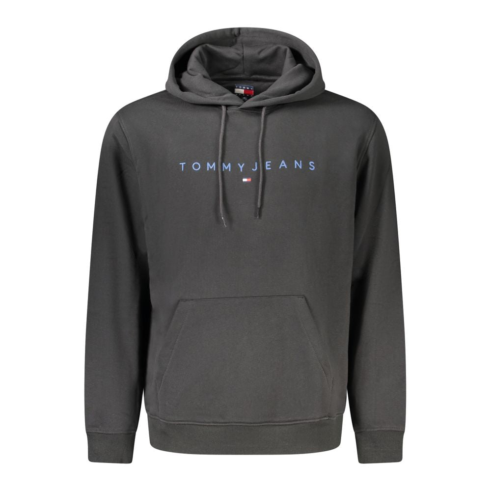 Tommy Hilfiger Black Cotton Men Hoodie with logo and pocket, front view