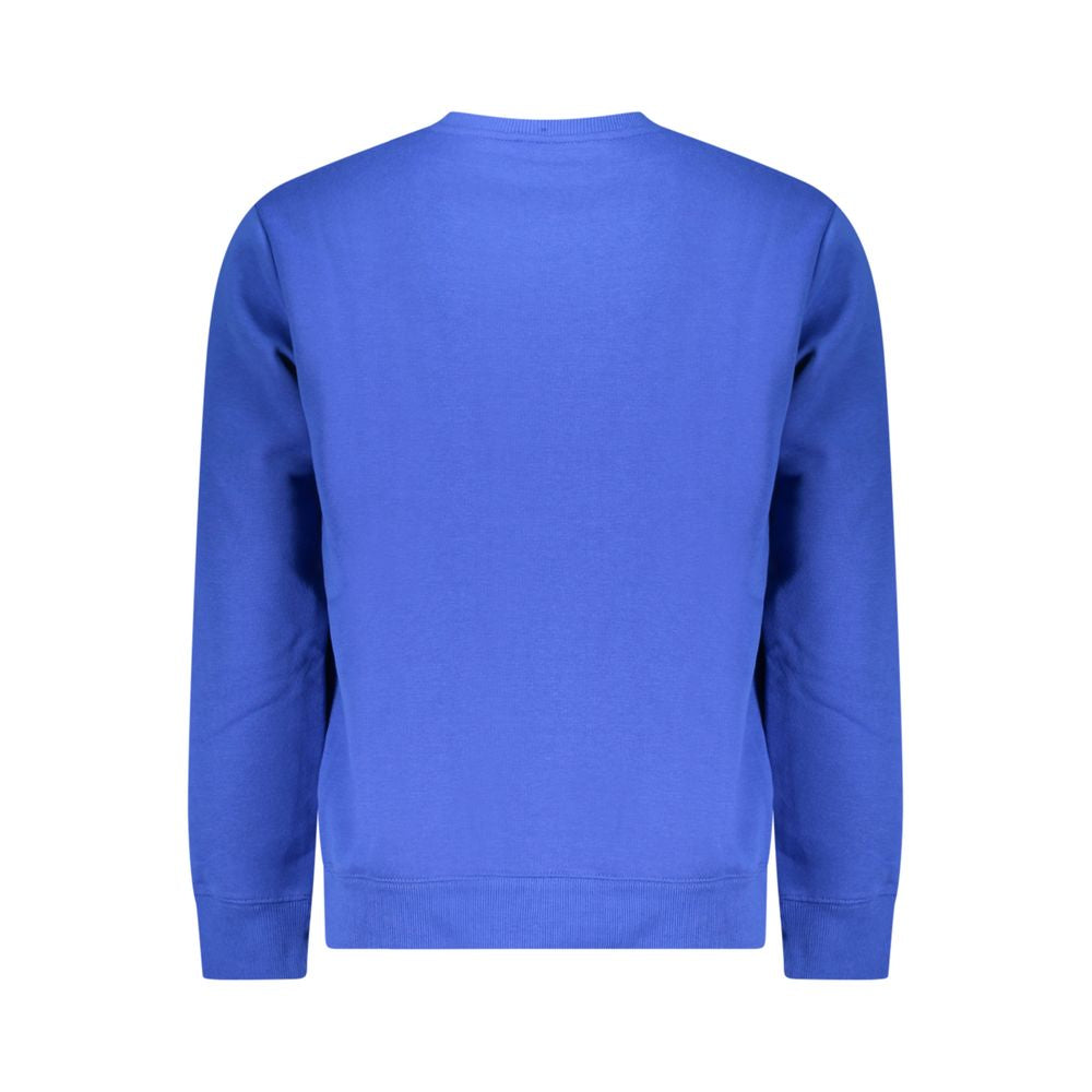 Norway 1963 Blue Cotton Mens Sweater with crew neck and applique logo, back view of long-sleeved design.