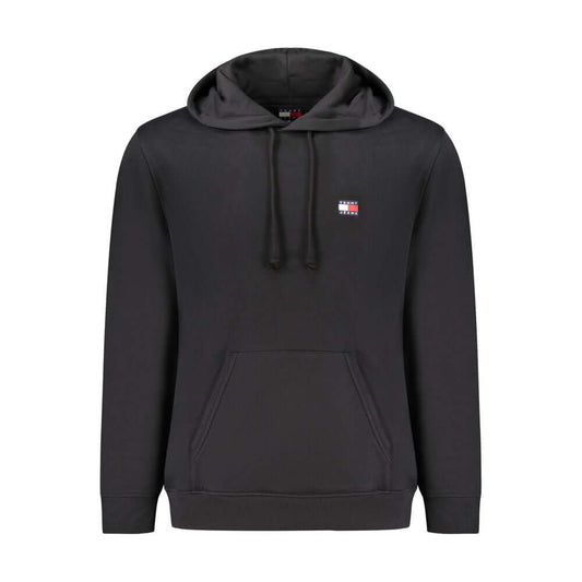 Tommy Hilfiger Black Cotton Men Sweater with embroidered logo and hood, front view