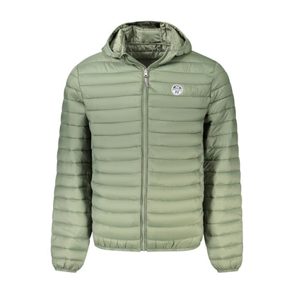 North Sails Green Polyester Men's Jacket with hood and logo, showcasing style and comfort for adventurous trendsetters.