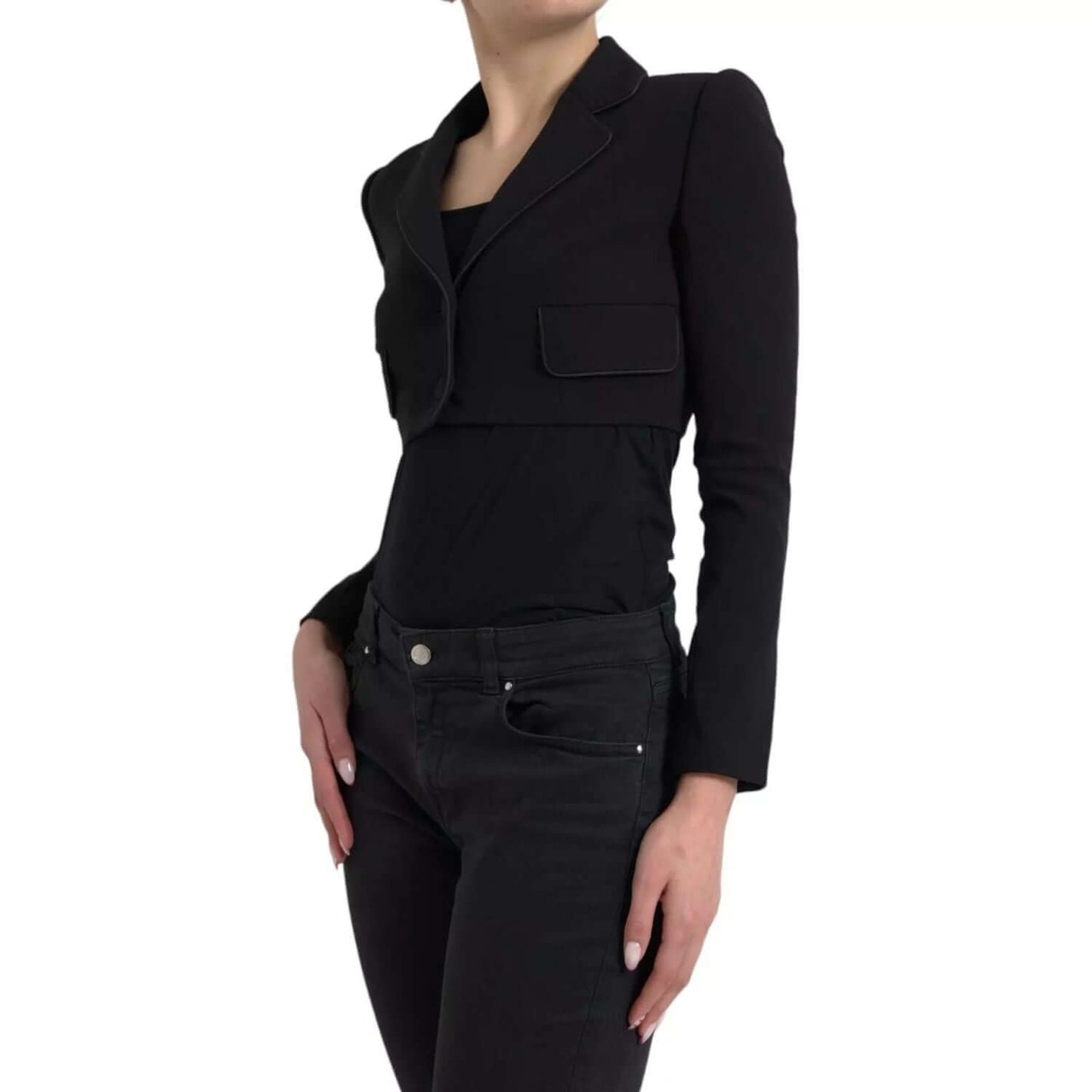 Dolce & Gabbana Black Wool Single Breasted Cropped Jacket